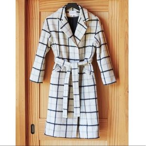 Emerson Fry Drop Shoulder Coat- Ivory Plaid